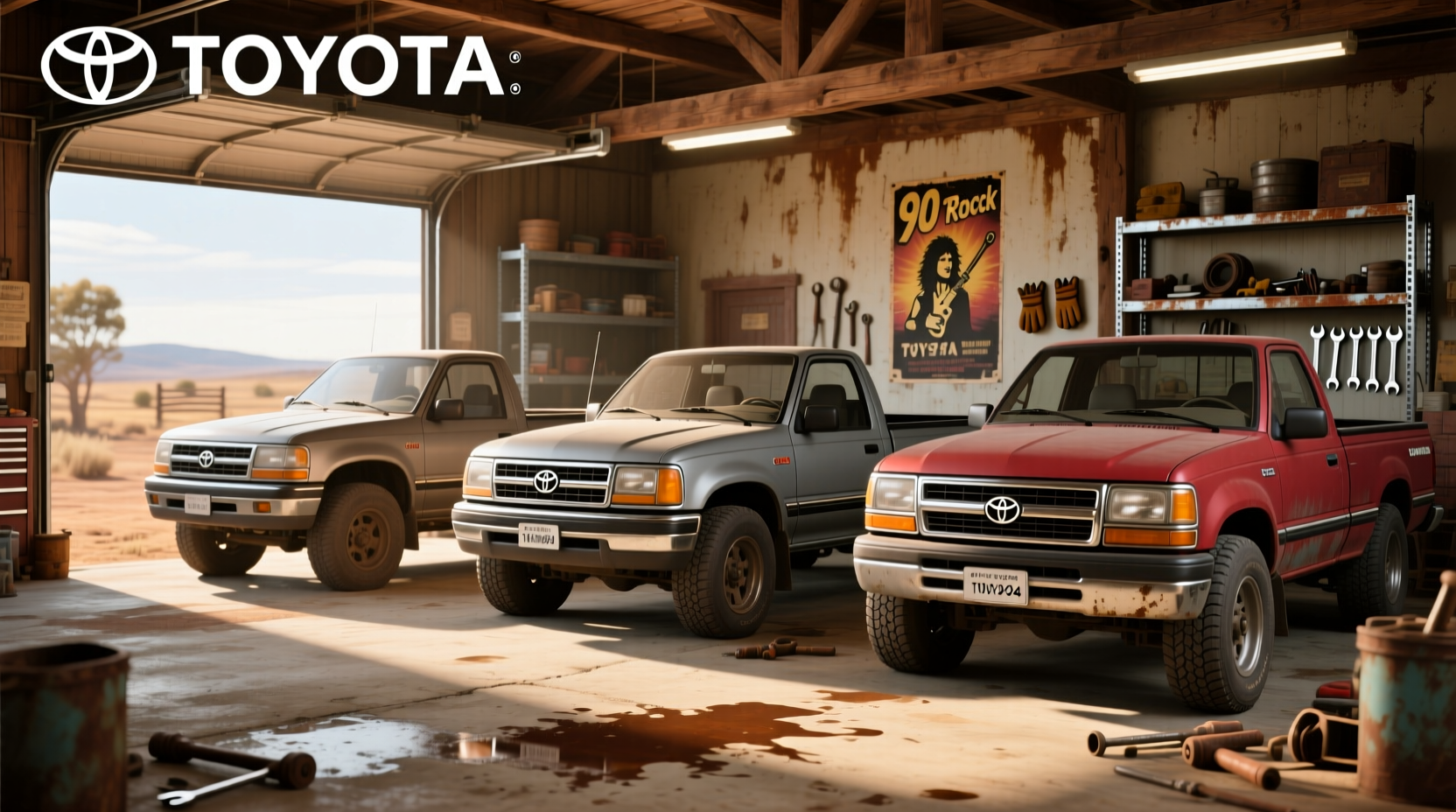 Group of 90s pickup trucks parked together