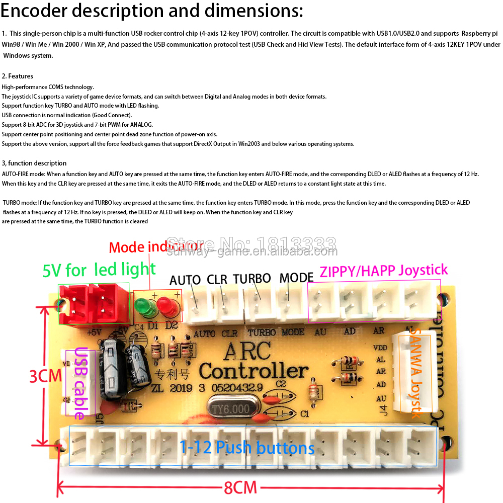 1player 5V Arcade Zero Delay USB Encoder for MAME & Retropie