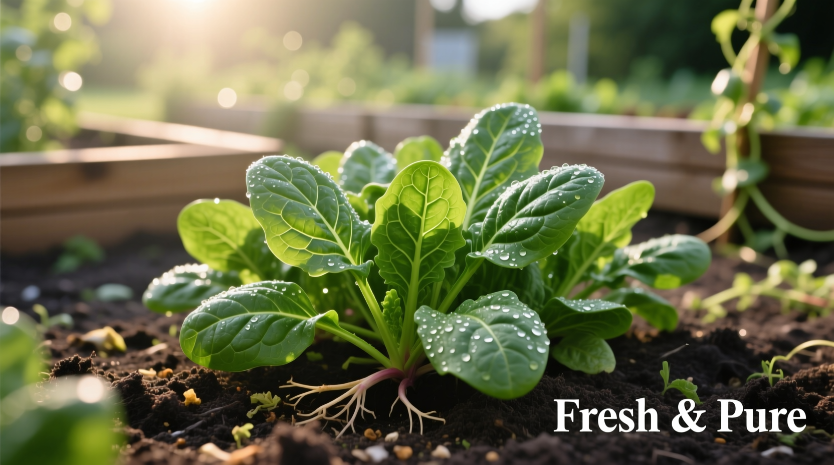 Fresh spinach plants growing in garden bed