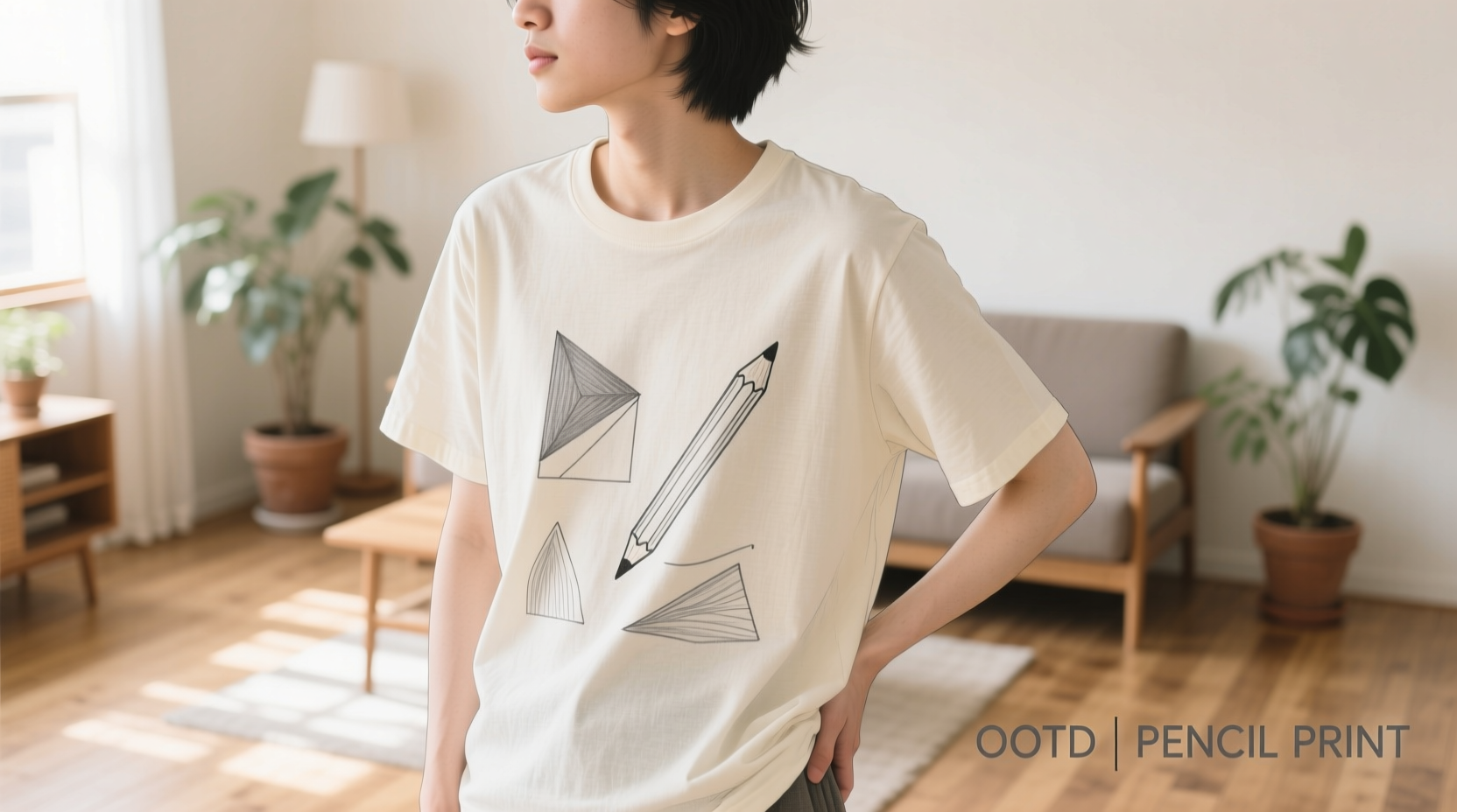 pencil print tee ootd qahozhn