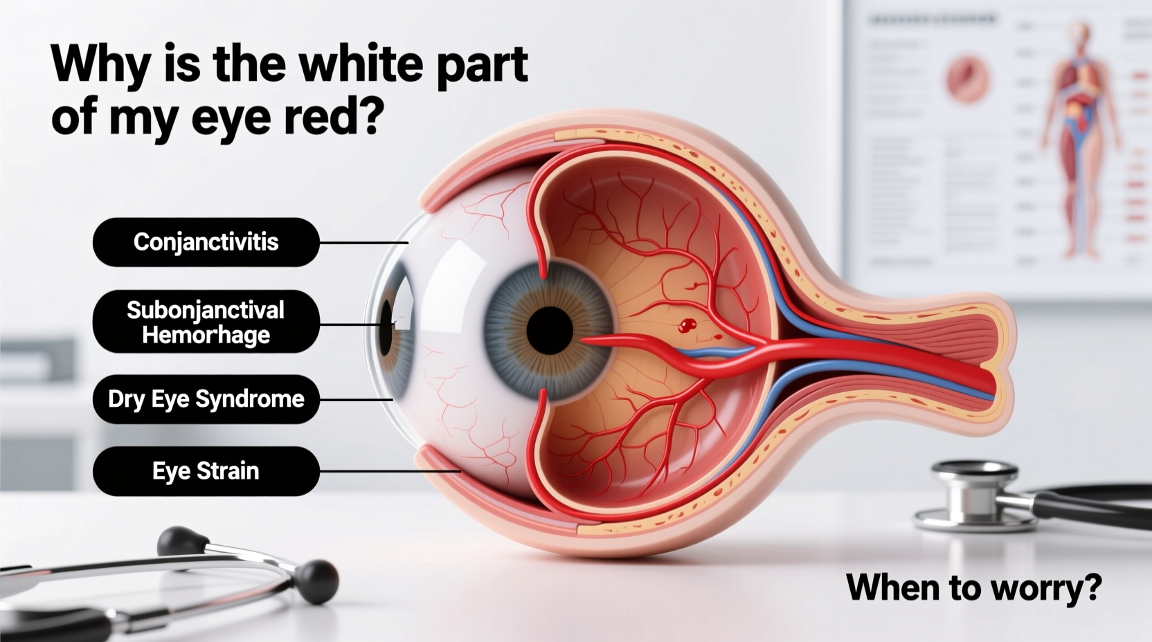 why is the white part of my eye red causes when to worry