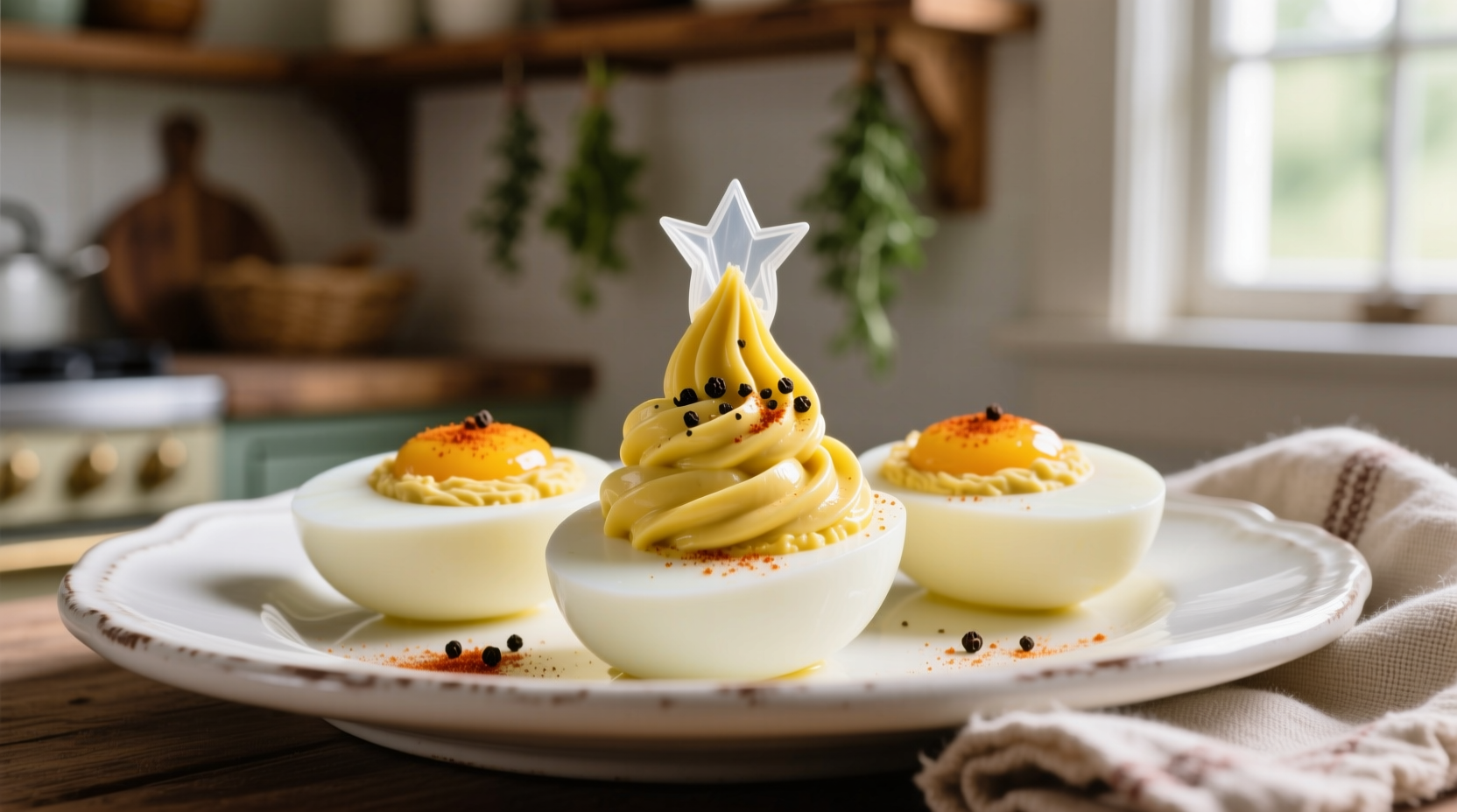 Perfectly cooked deviled eggs with creamy yellow filling