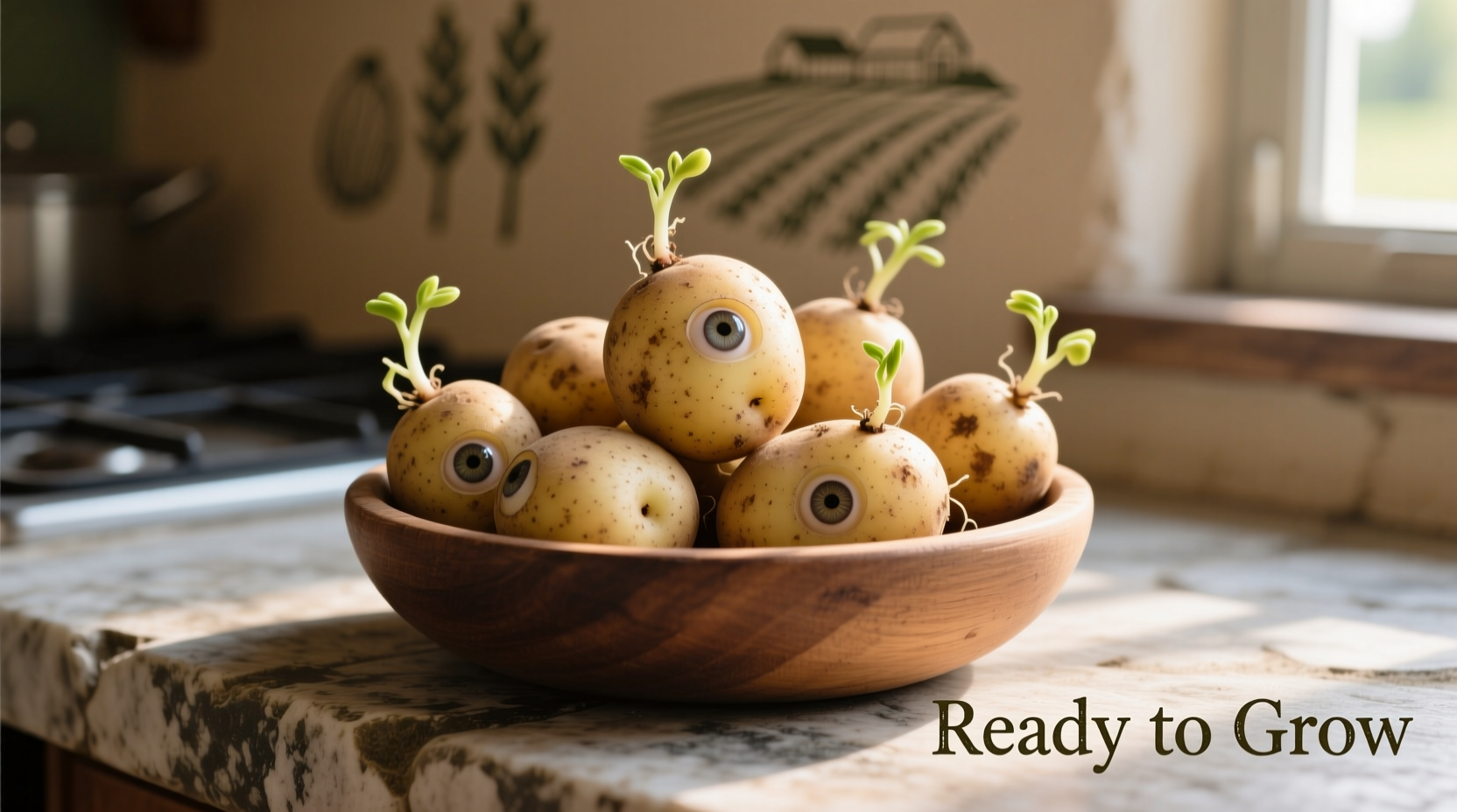 Potato pieces with visible eyes ready for rooting