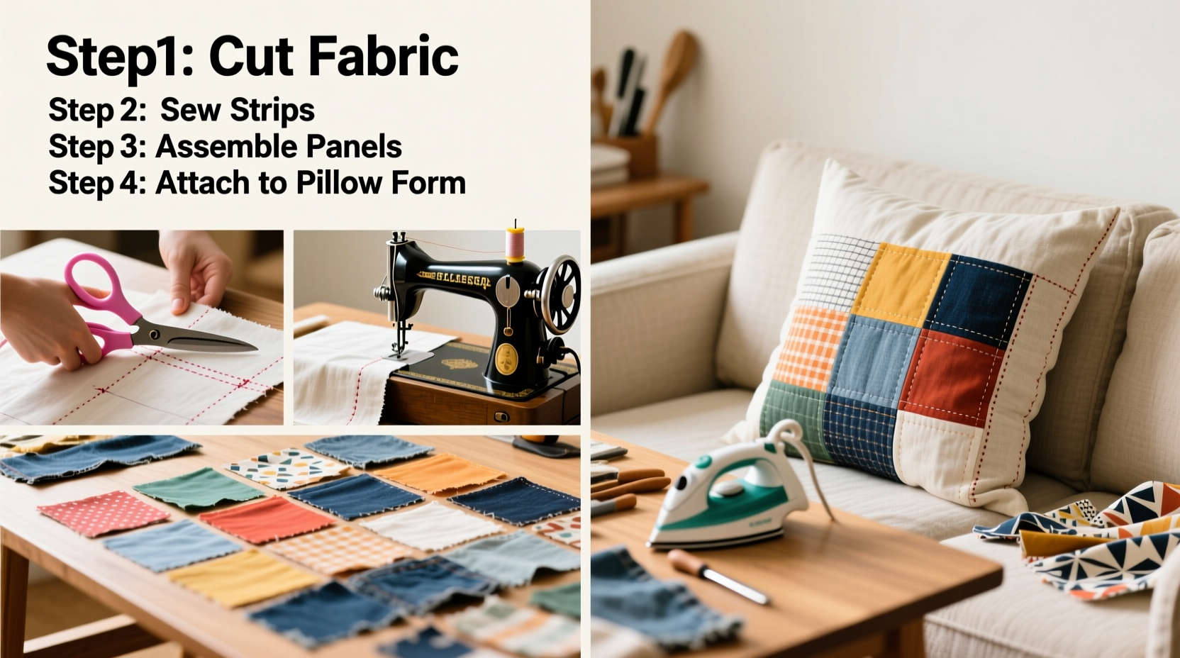 step by step guide to crafting your own patchwork pillow cover at home