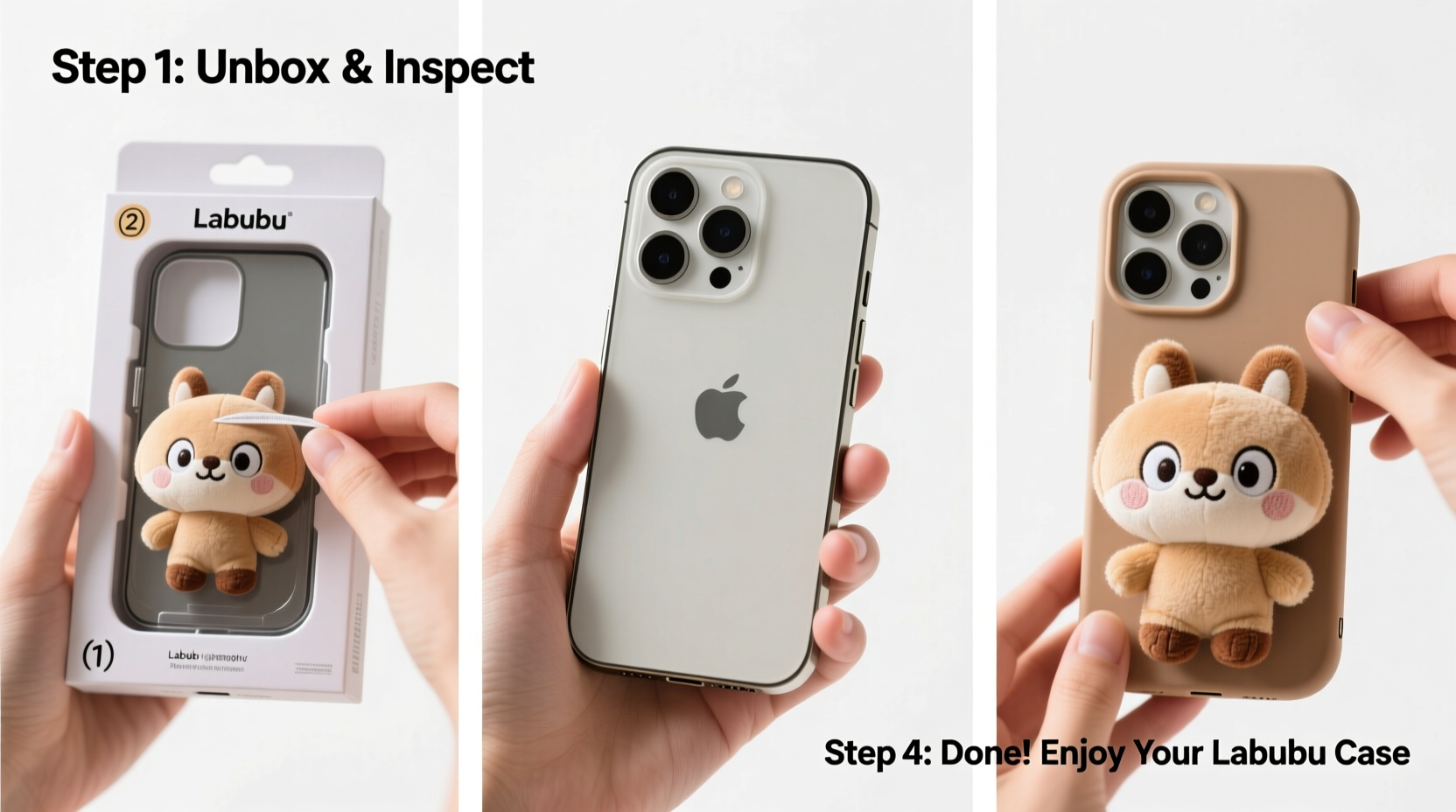 step by step guide how to easily install a labubu plush phone case on your iphone 14