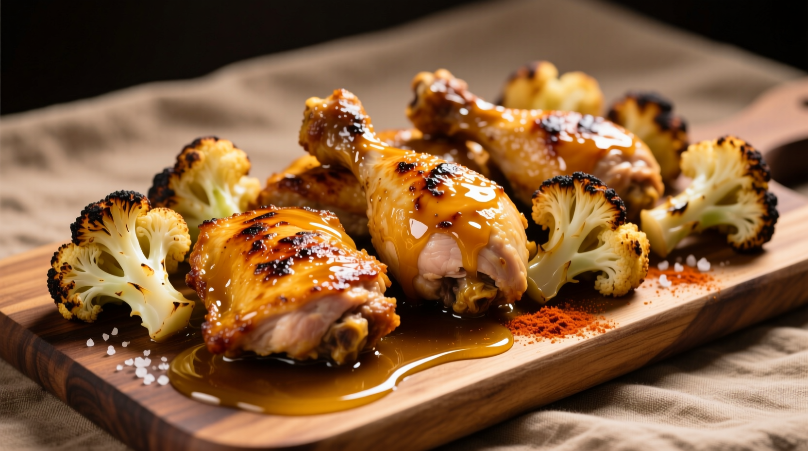 Golden roasted chicken thighs with crispy cauliflower