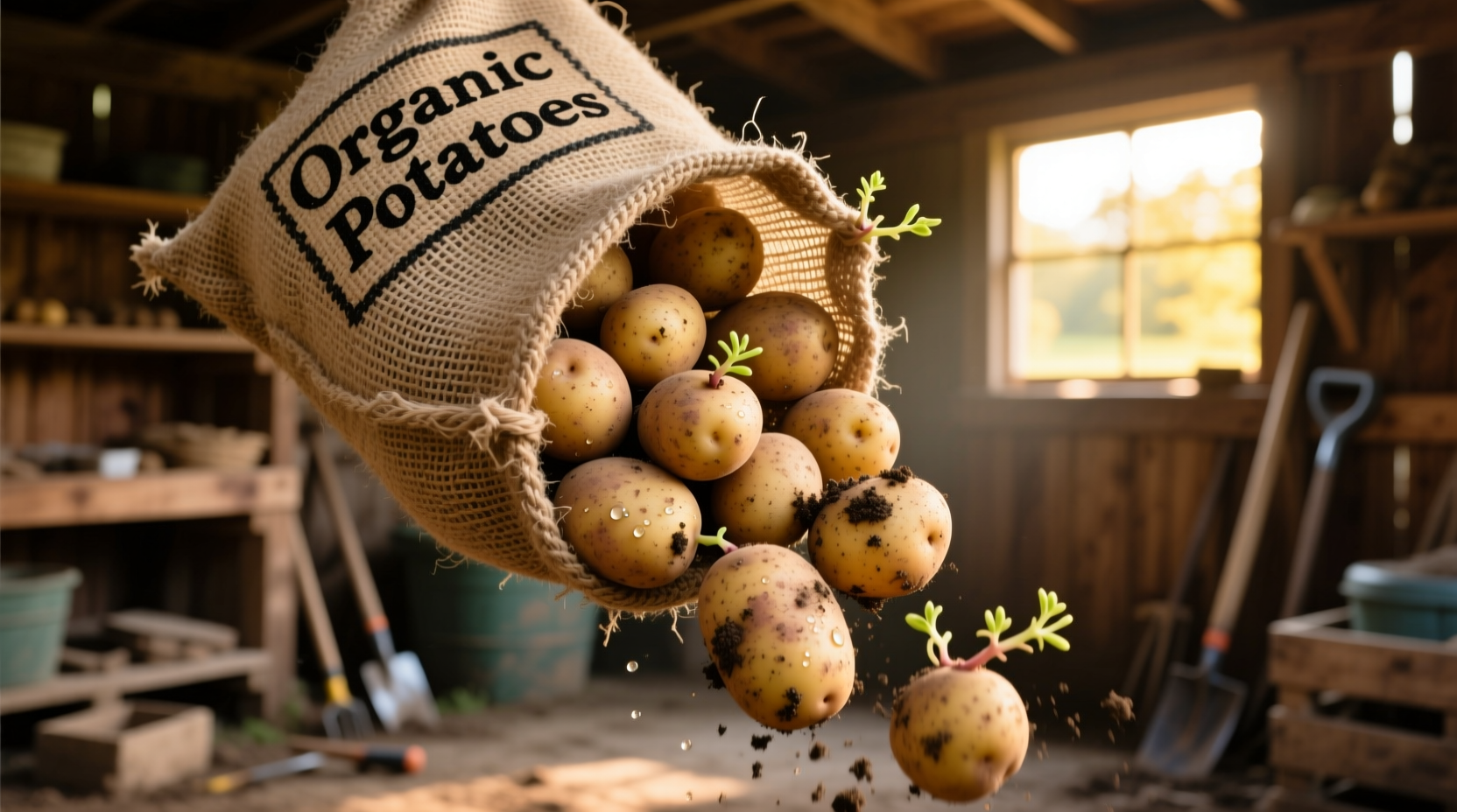 Potato storage bag with fresh potatoes inside