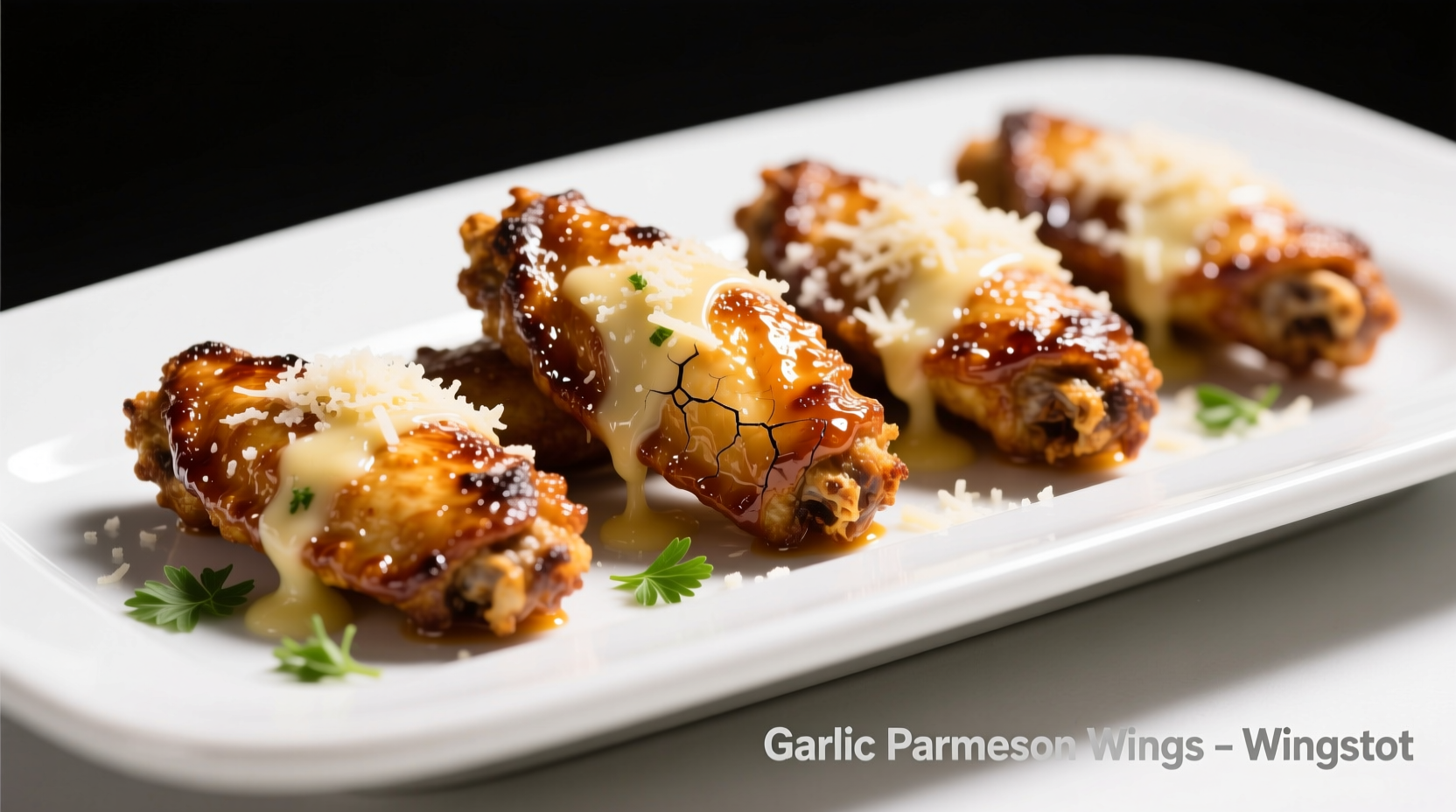 Wingstop garlic parmesan wings on white plate