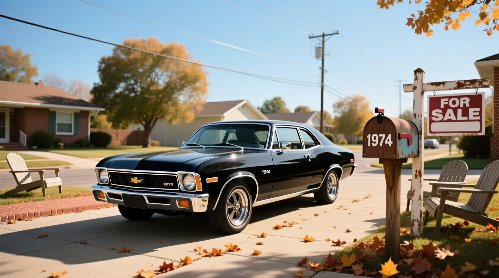 Side view of 1974 Chevrolet Nova hatchback parked on city street