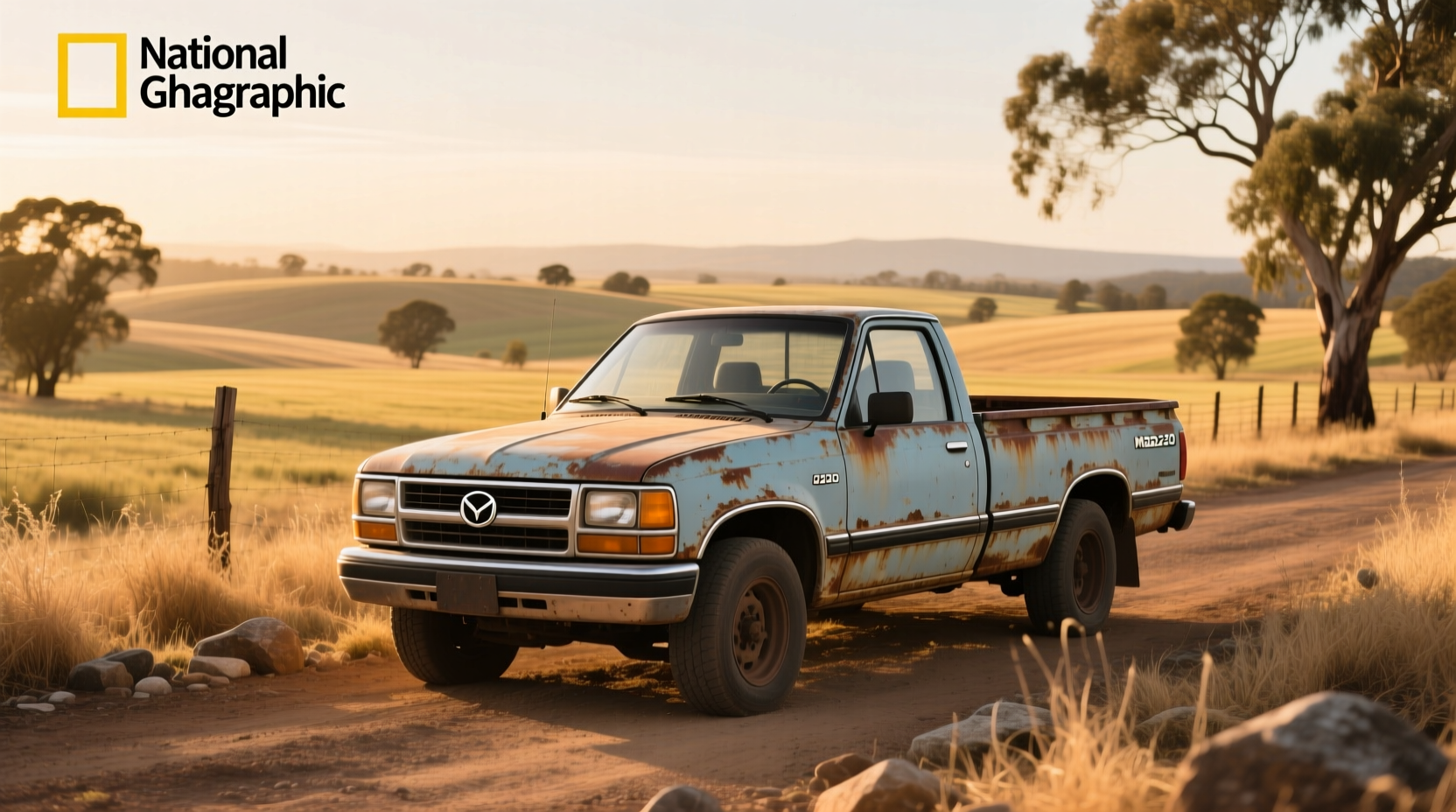 1990 Mazda B2200 pickup truck in beige on gravel road