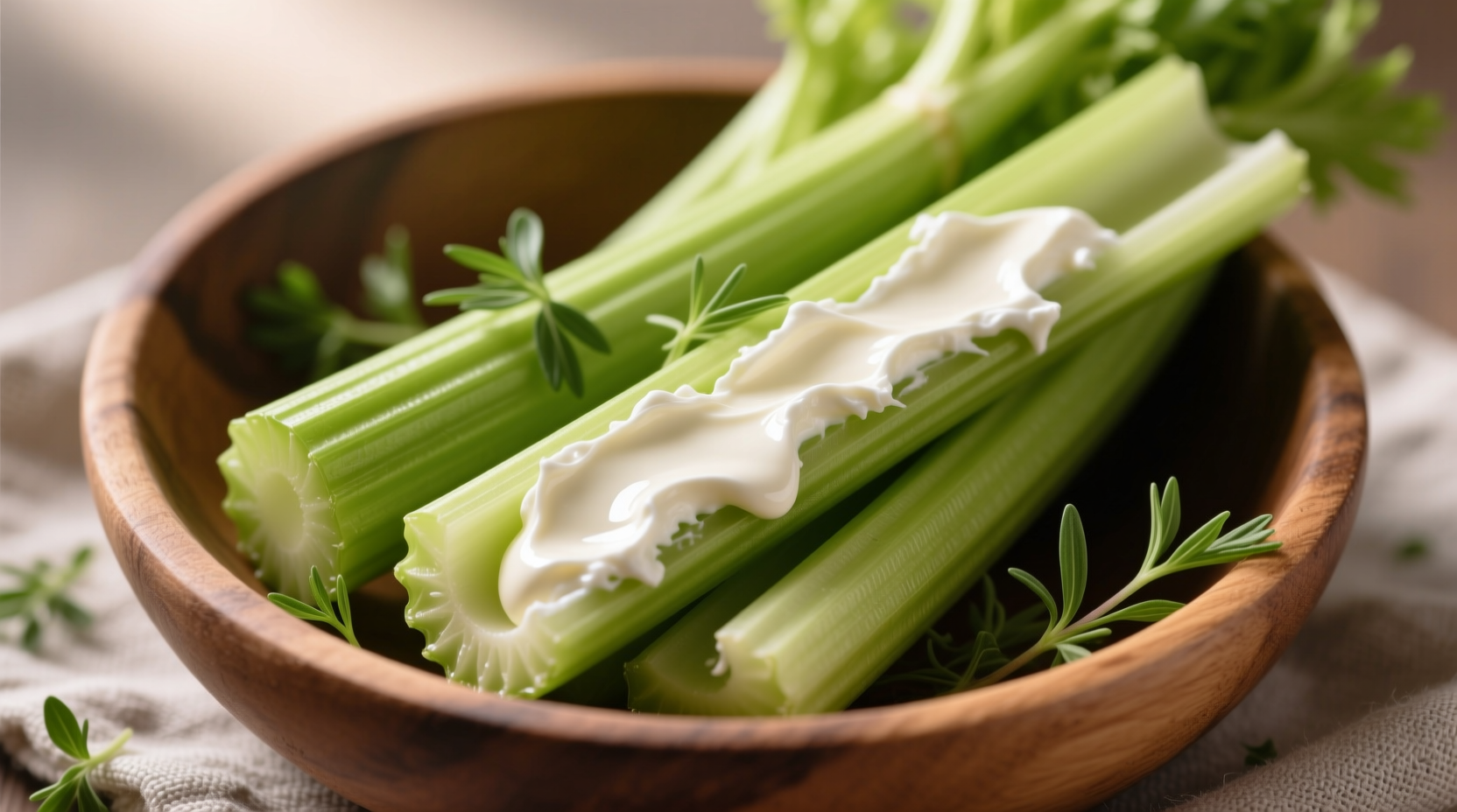 Fresh celery sticks filled with cream cheese