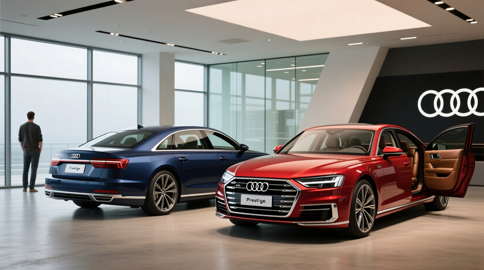 Side view comparison of Audi sedan trims showing Premium Plus and Prestige models