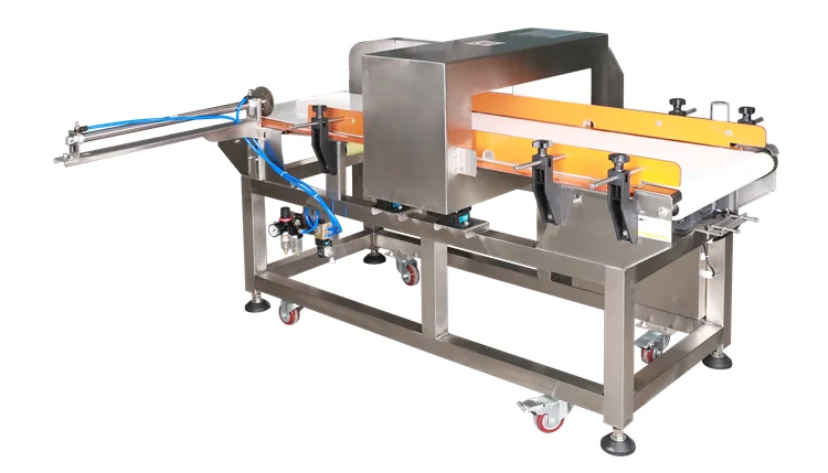 Factory price food production line automatic conveyor metal detector with automatic pusher reject