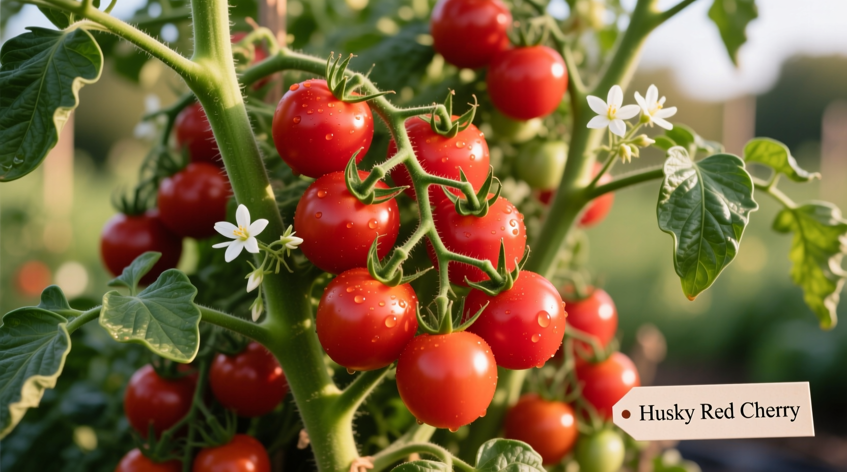 Husky Red Cherry Tomato plant loaded with ripe fruit