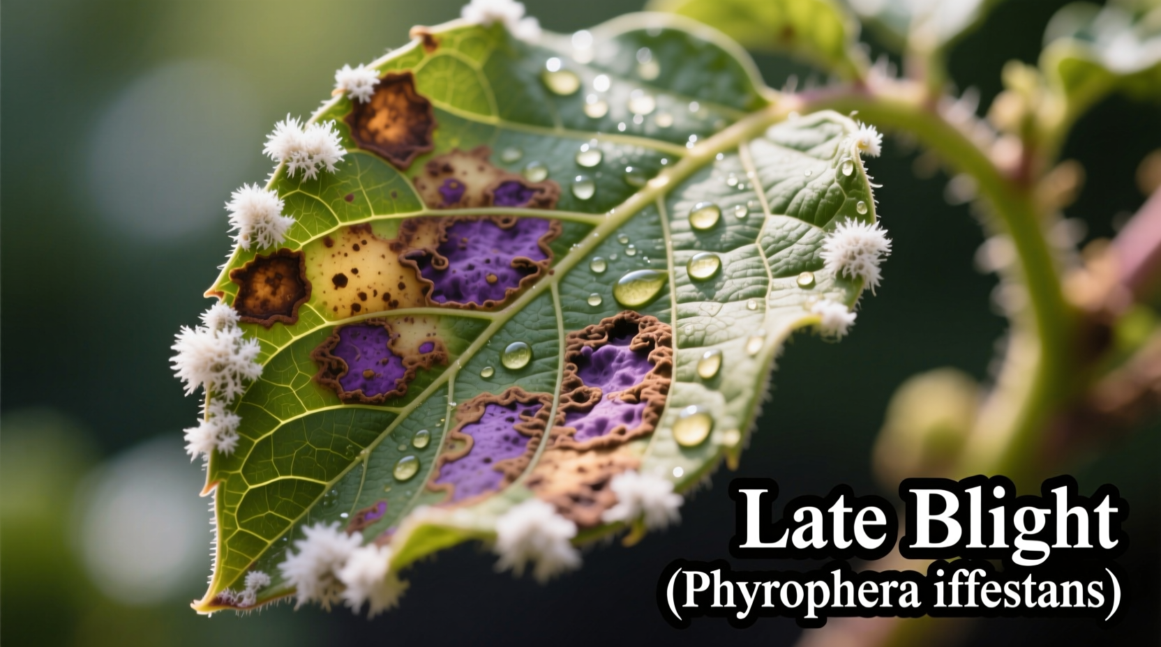 Close-up of potato leaf with characteristic late blight lesions