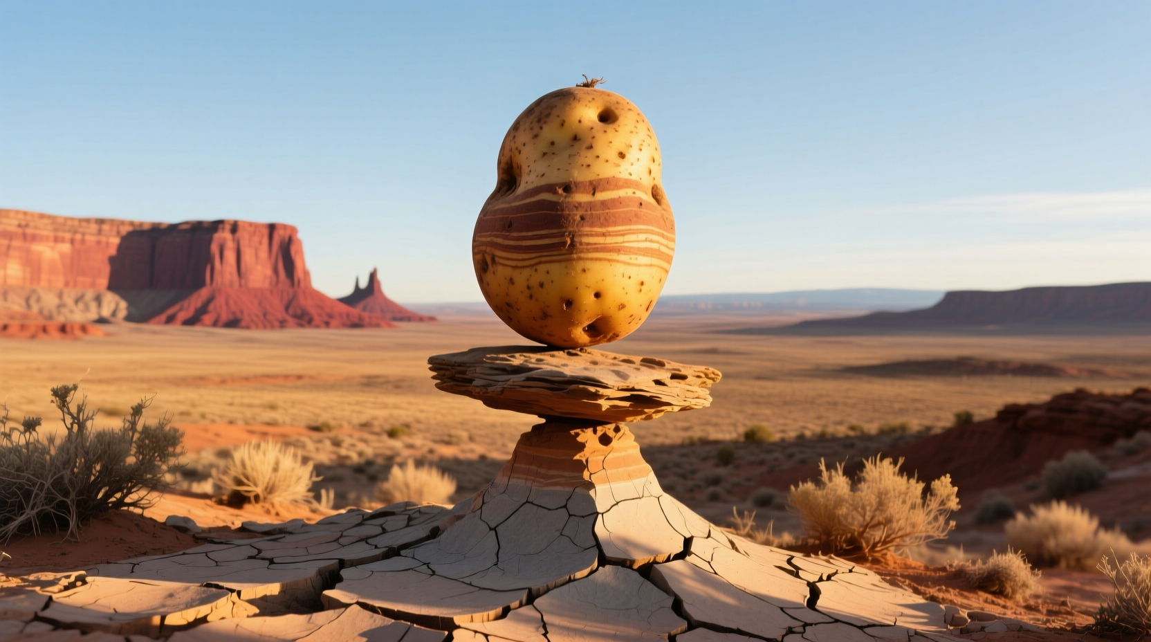 Potato Rock balancing formation against Utah desert landscape