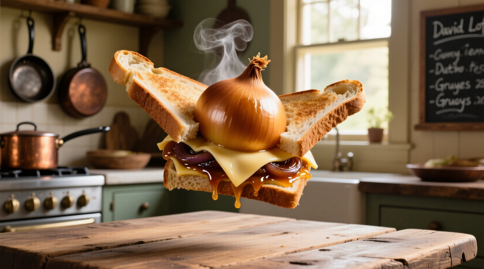 Caramelized onion wrapped flying dutchman sandwich