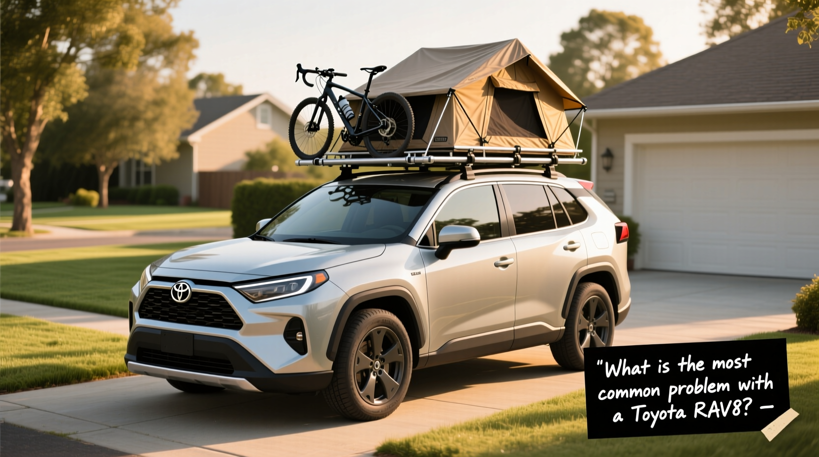 Toyota RAV4 with roof rack carrying outdoor gear