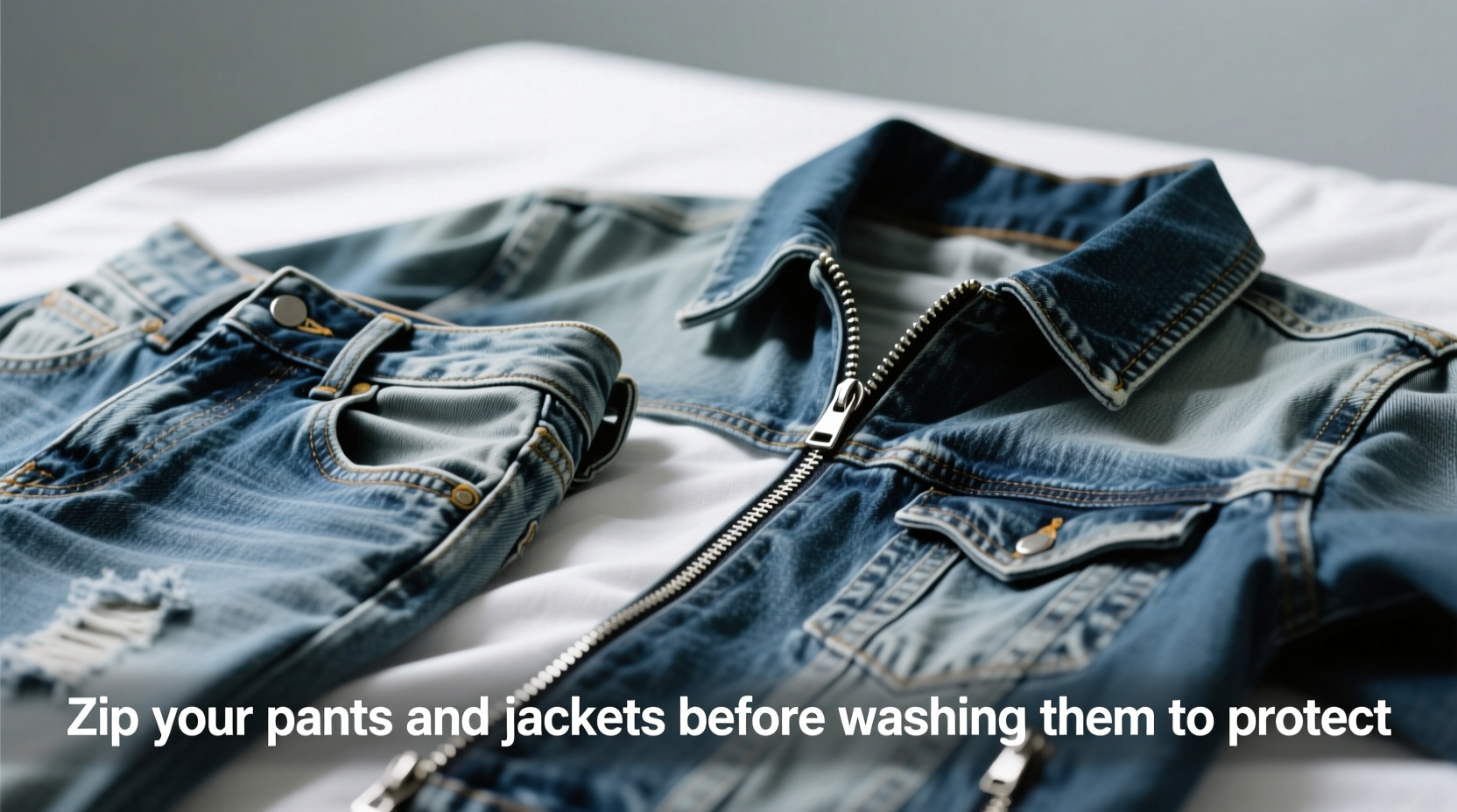 zip your pants and jackets before washing them to prote