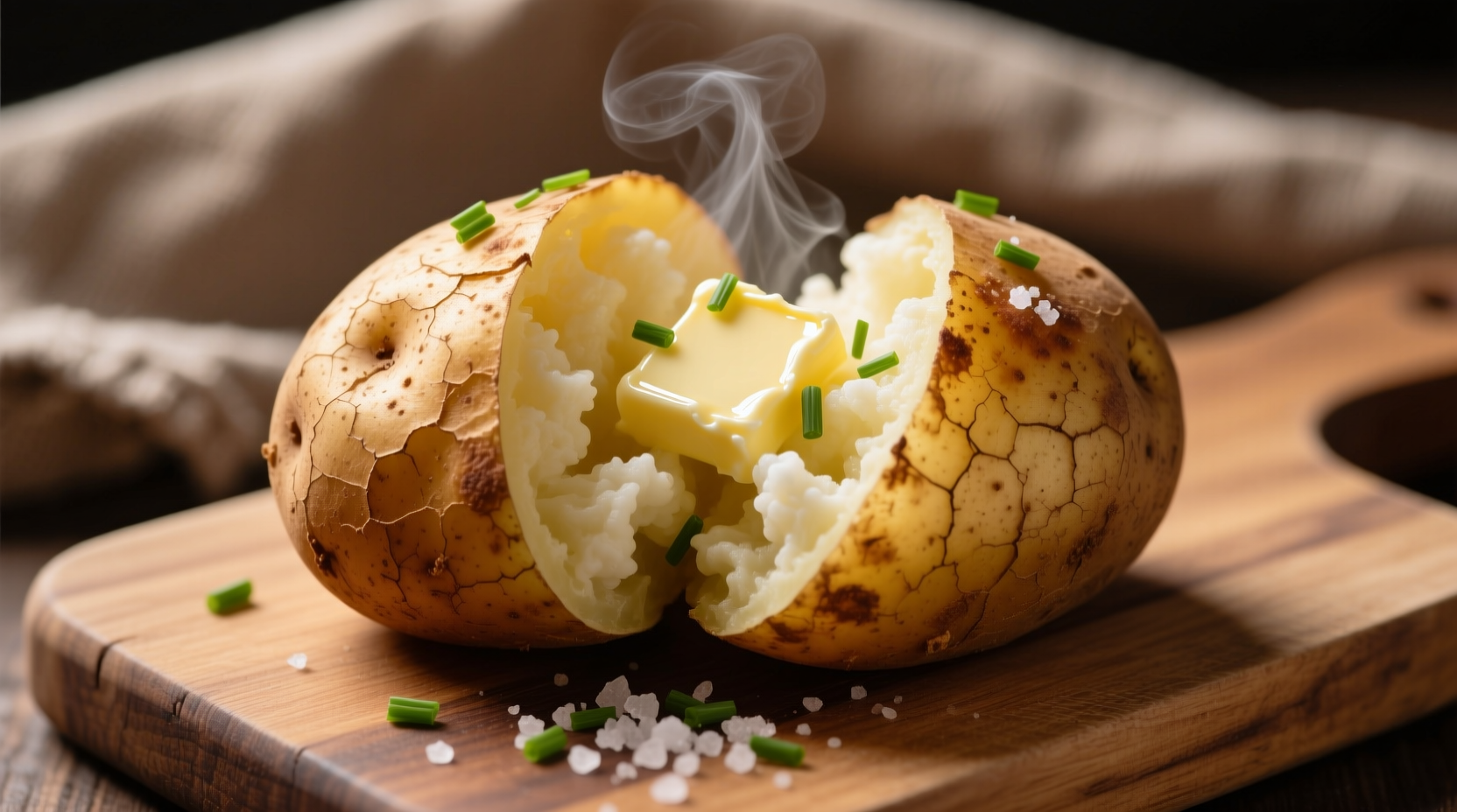 Perfectly cooked baked potato with fluffy interior and crisp skin