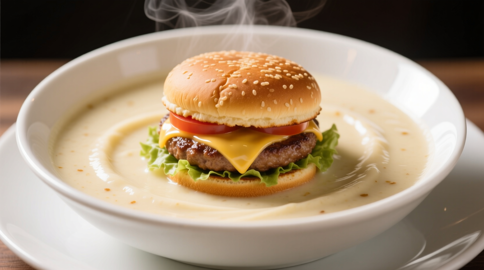 Creamy potato soup with hamburger in white bowl