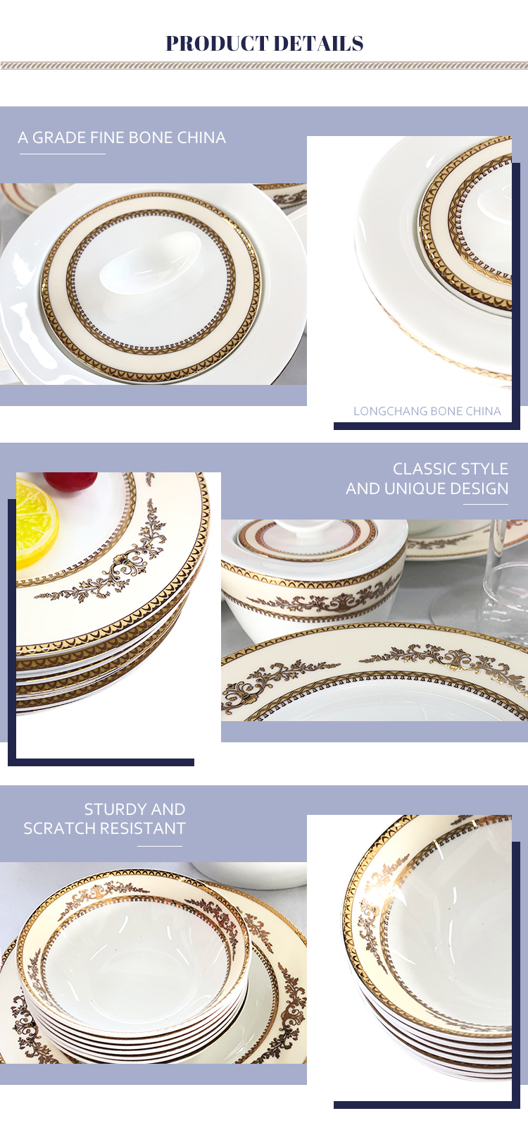 Tangshan Manufacturer 61 pcs Porcelain Dinnerware Sets Reusable Luxury Ceramic Dinnerware Bone China