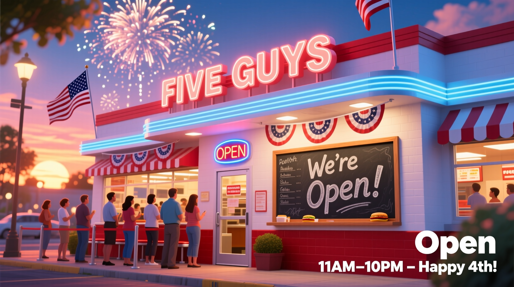 is five guys open on fourth of july