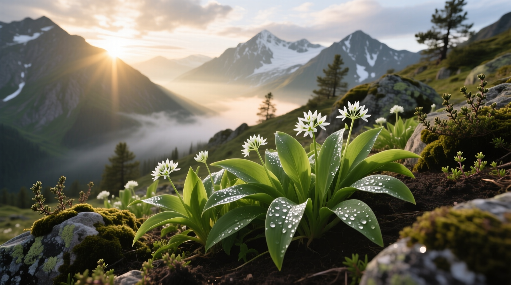 Wild garlic growing in Central Asian mountains