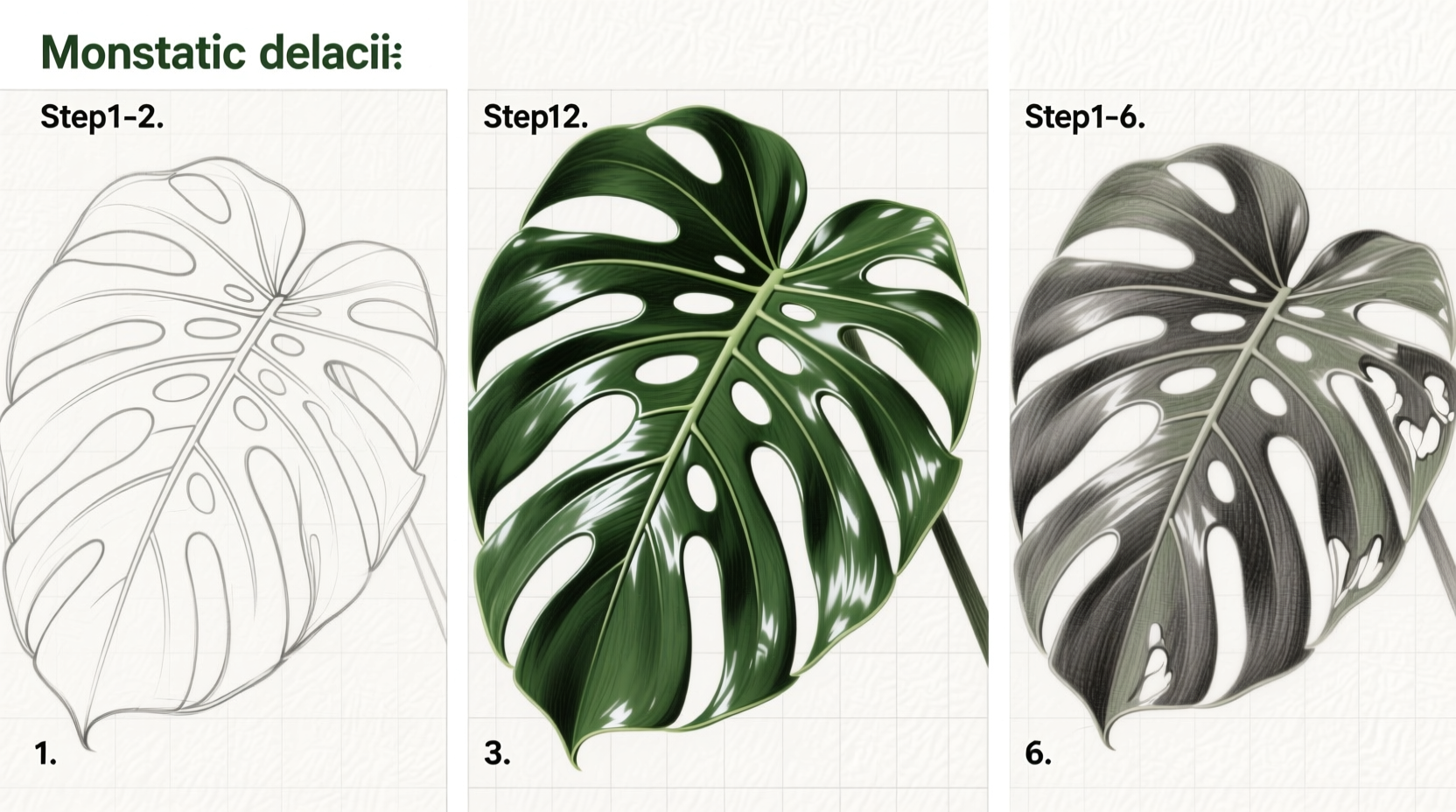 how to draw monstera leaf