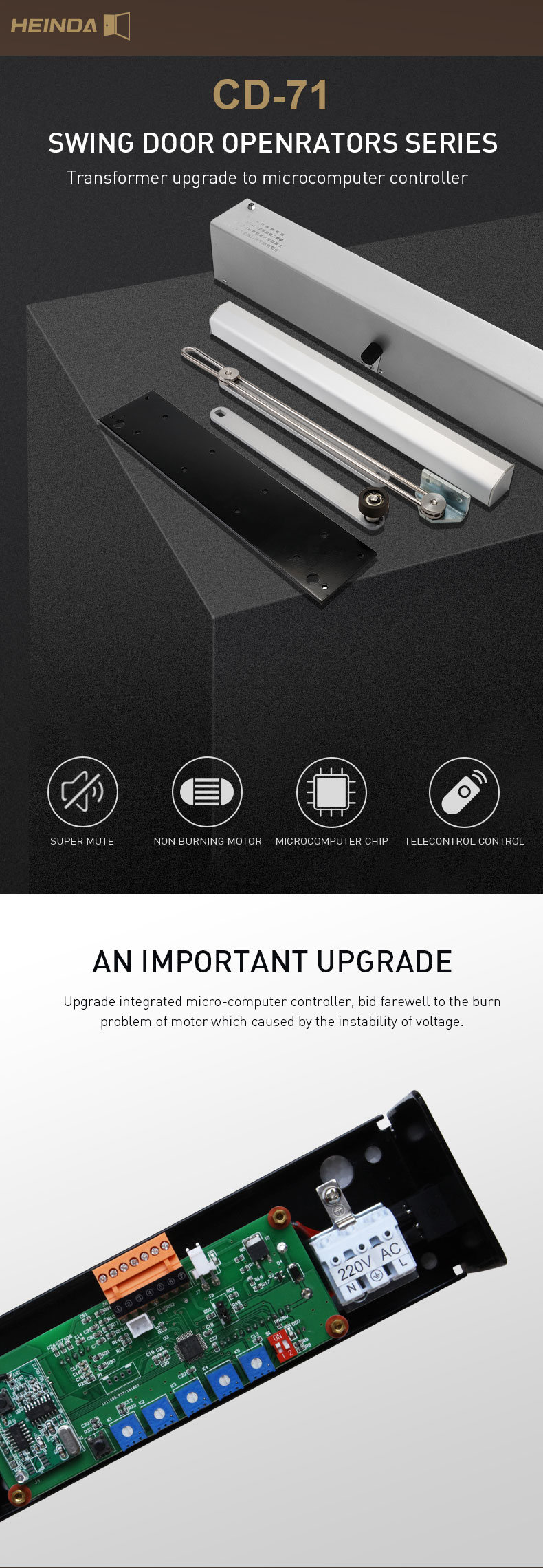 product-1-1 CD-71 Automatic Swing Door Operator 120 kg Electric Door Opener with DC Brushless Motor