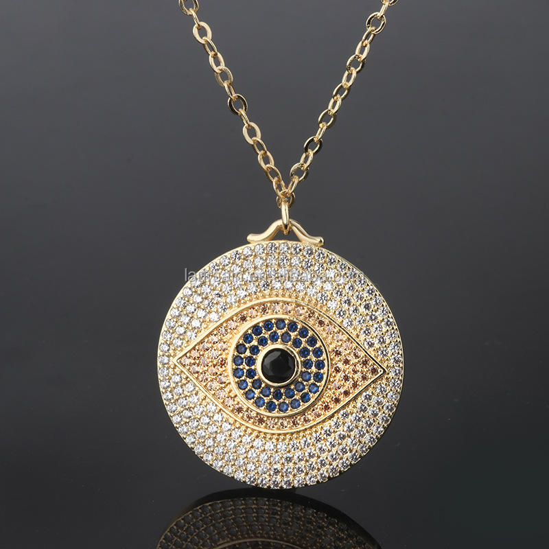 ls-e826 豪华幸运土耳其邪眼吊坠项链为妇女微铺全立方氧化锆金色蓝色