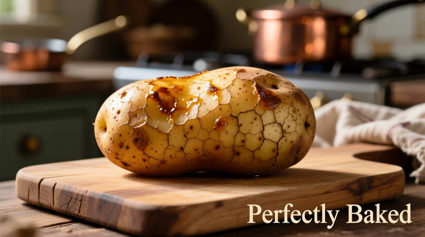 Perfectly baked russet potato with crisp golden skin