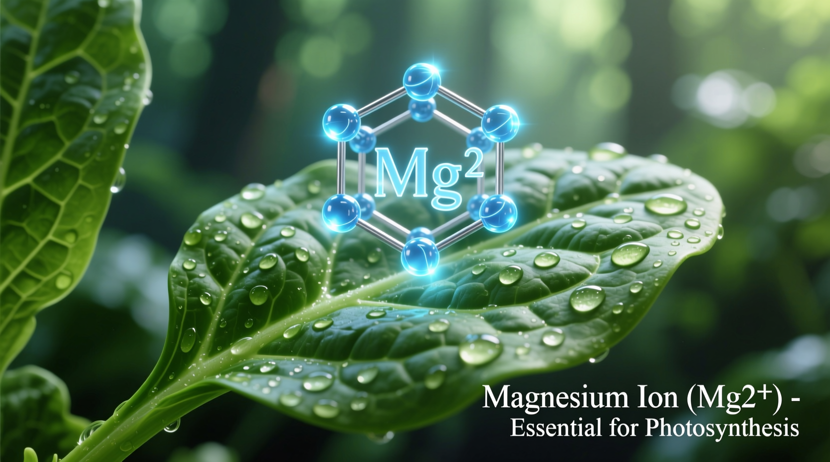Fresh spinach leaves with magnified magnesium molecule visualization