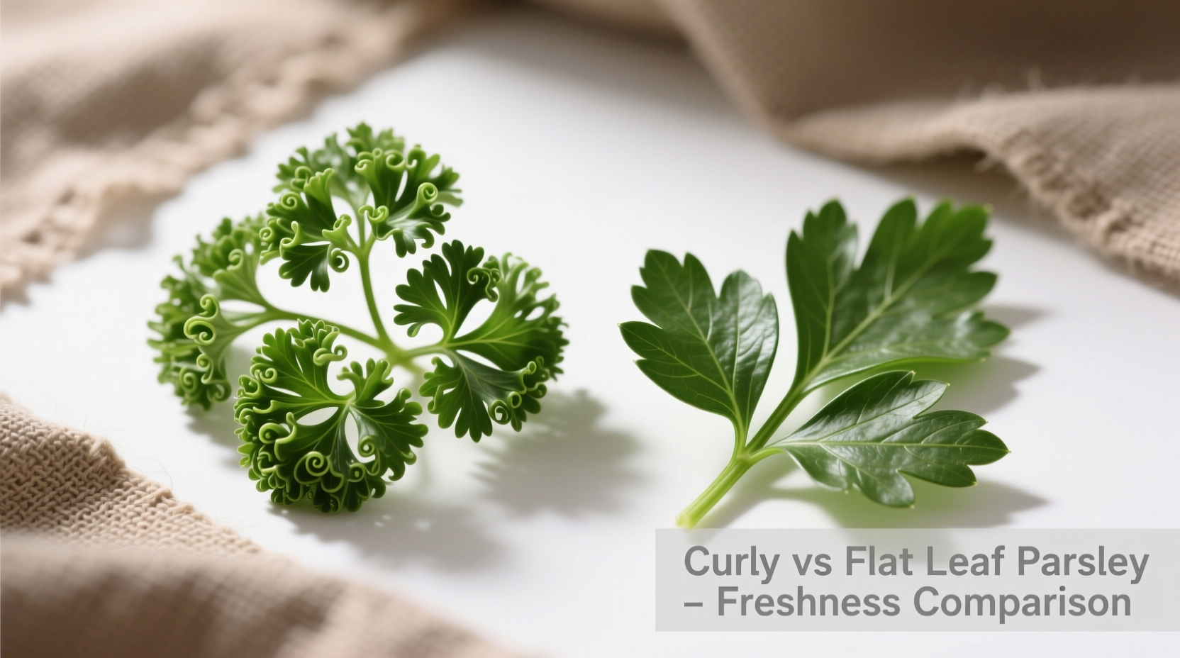 Fresh curly and flat-leaf parsley side by side comparison