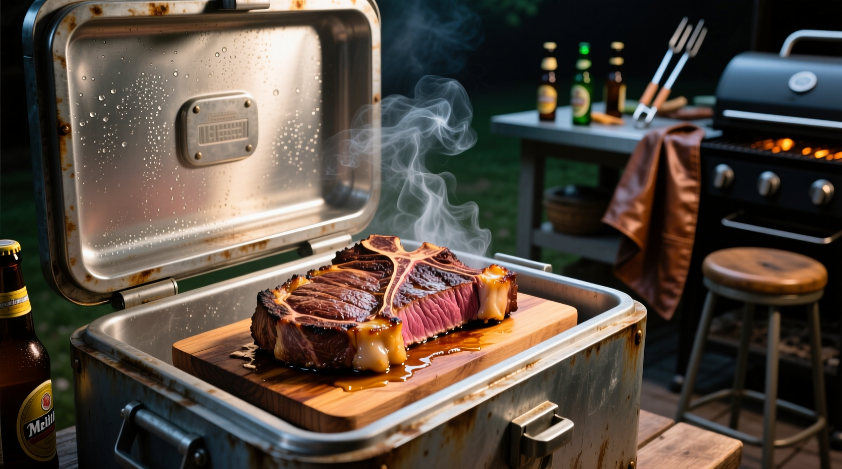 cook a perfect medium rare steak in a beer cooler