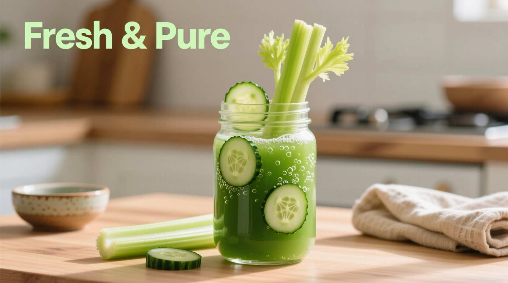 Fresh celery and cucumber juice in glass