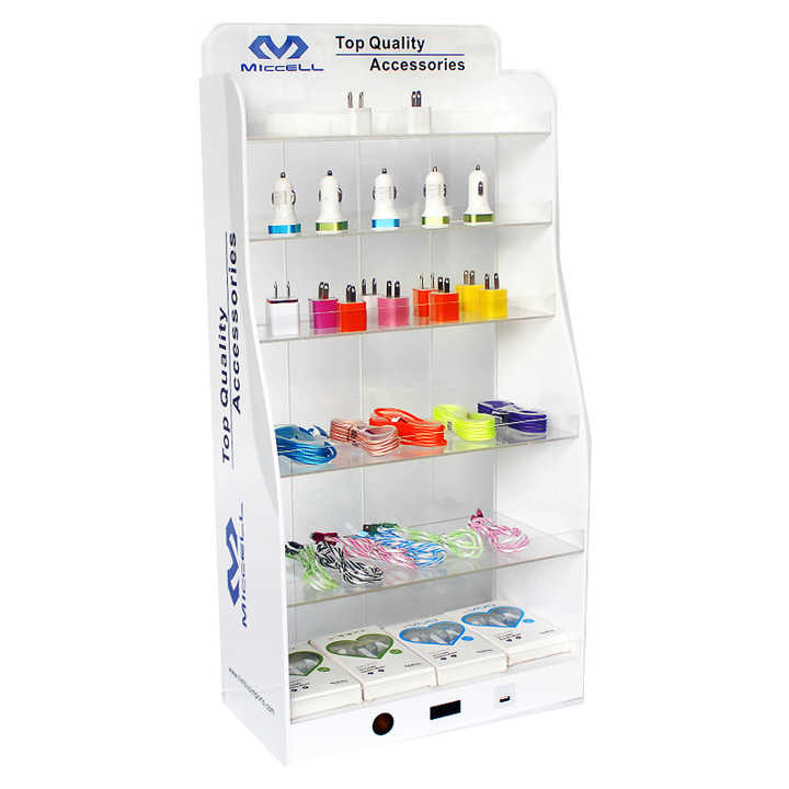 White 6 Tiers Acrylic Cell Phone Accessory Display LED Car Charger ...