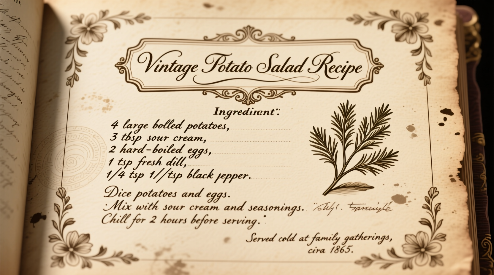 Vintage potato salad recipe from 19th century cookbook