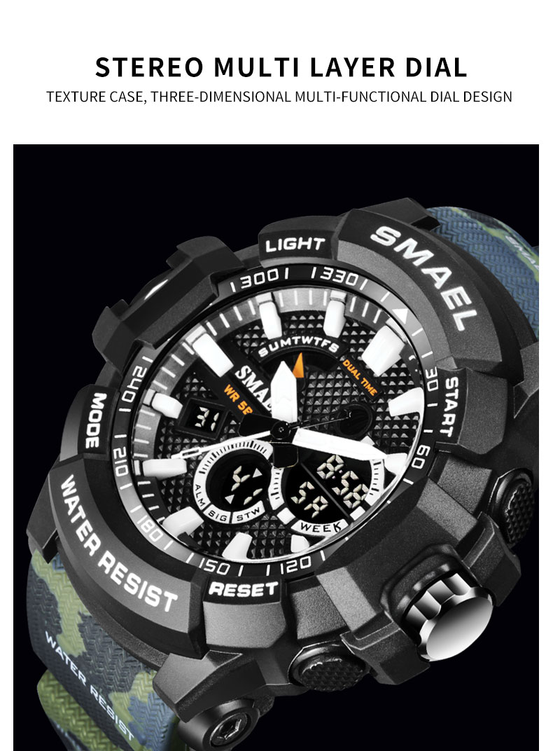 SMAEL 1809MC Factory direct japanese diamond multi-function fashion electronic watch waterproof Men Digital Watch