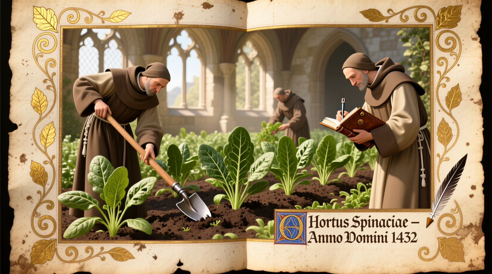 Historical manuscript showing spinach cultivation