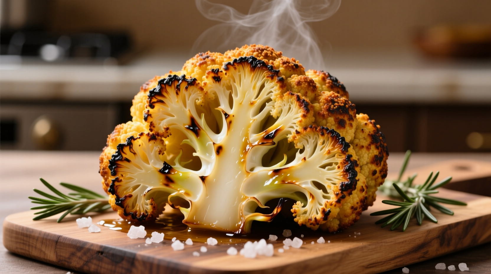 Golden roasted cauliflower with visible spice crust