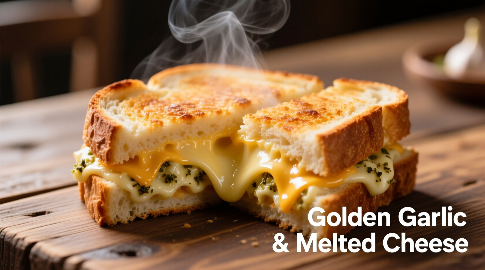 Golden garlic bread cheese sandwich with melted cheese