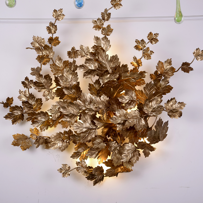 European creative led bronze  antique wall lamp maple leaf indoor lighting bedroom  hanging  bedside reading  lamps
