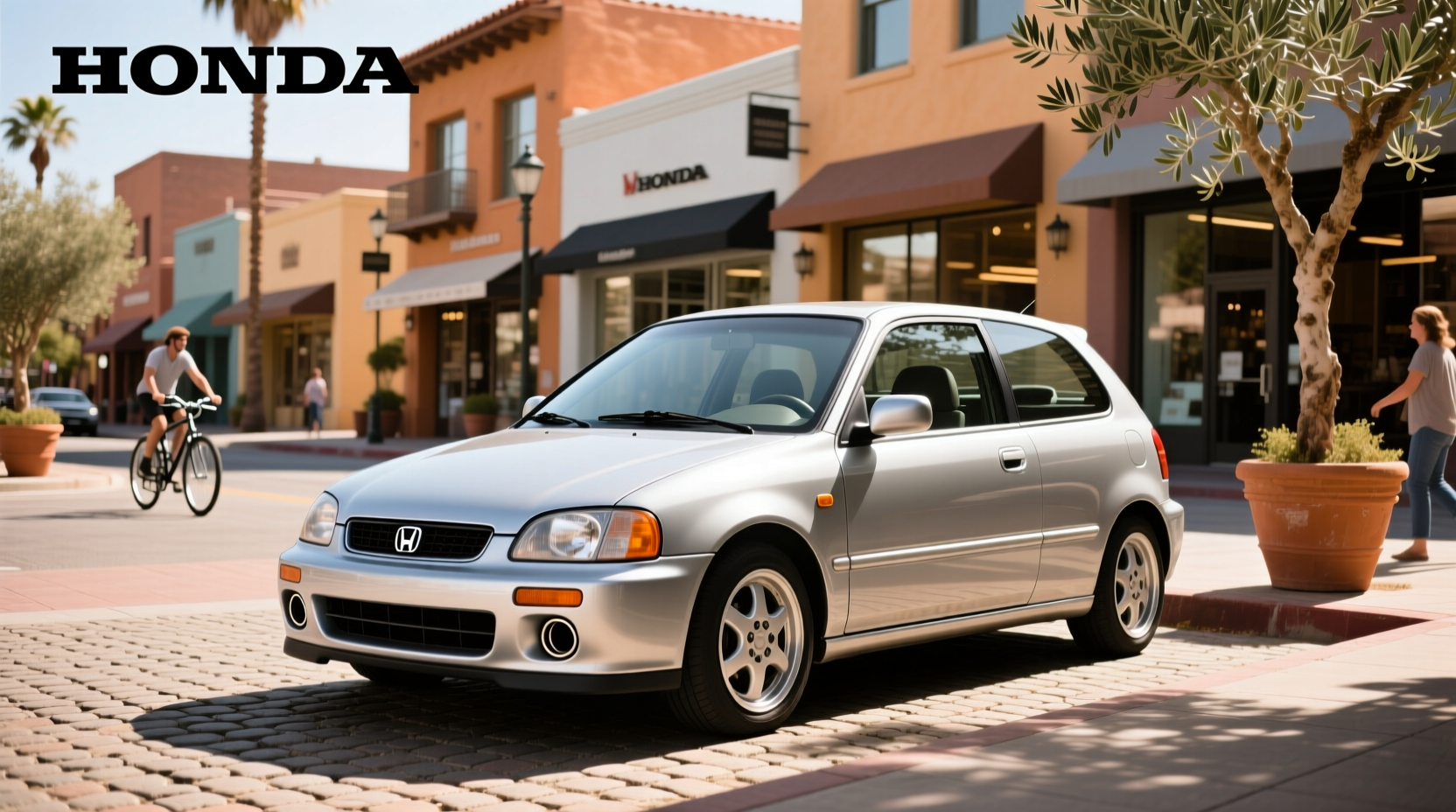 2000 Honda Civic hatchback in silver parked on a city street