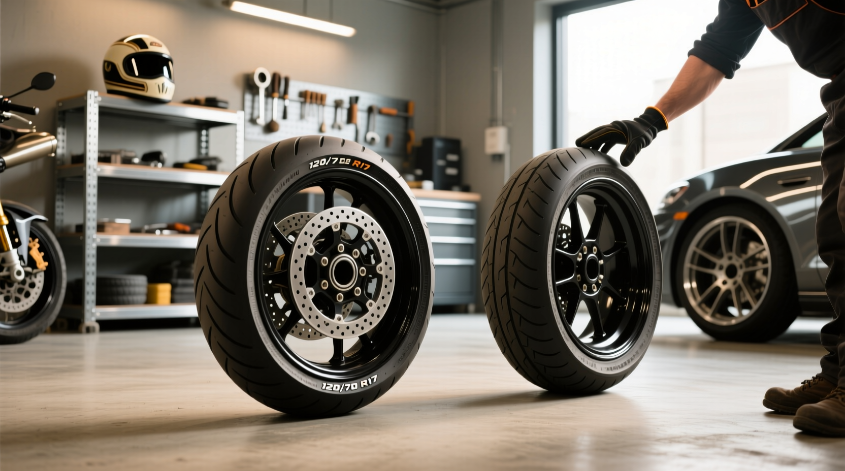 Car Tire On Motorcyclenull