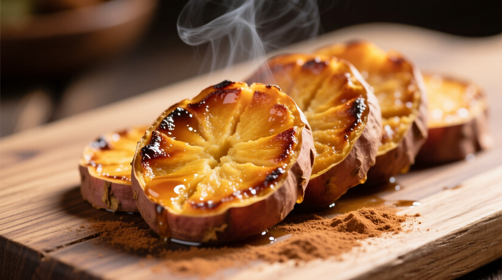 Perfectly toasted sweet potato slices with golden edges