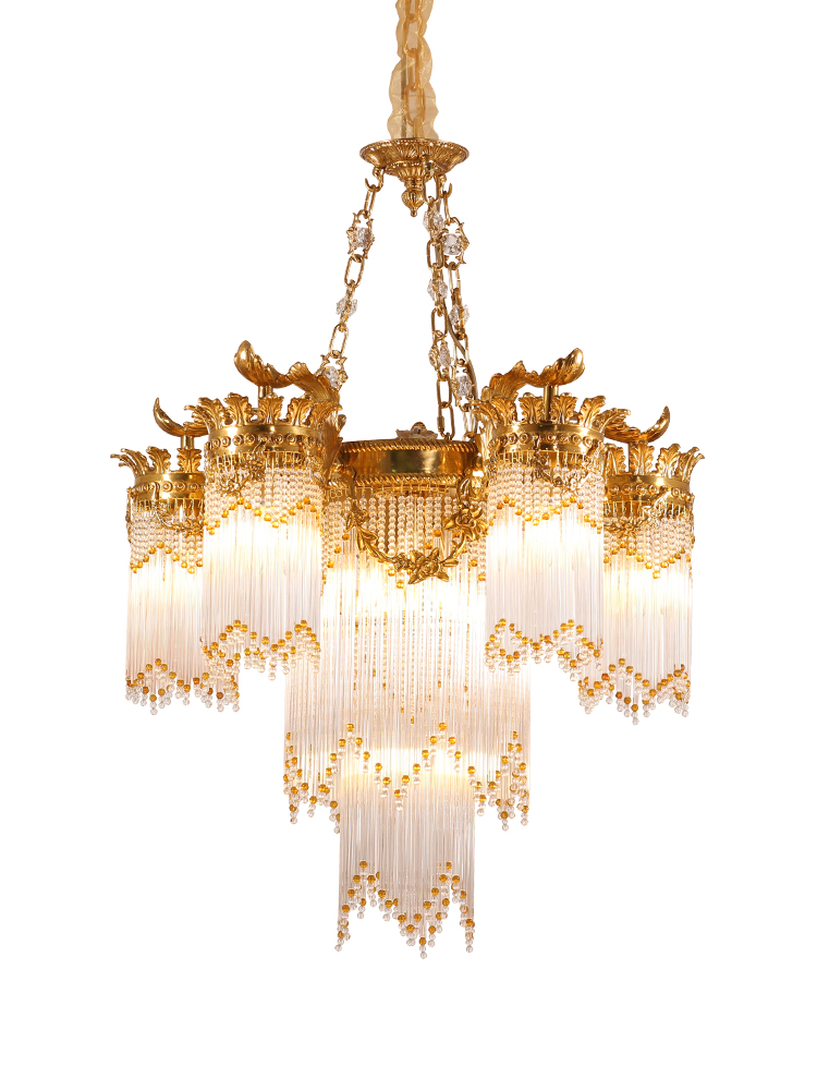 copper light pendant chandelier lamps gold color K9 crystal pure copper lamp for villa decoration