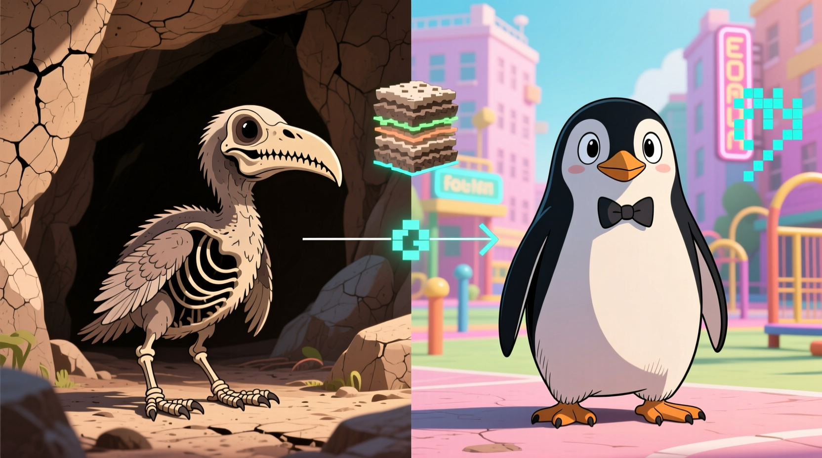 why does the penguin look like that character evolution origins