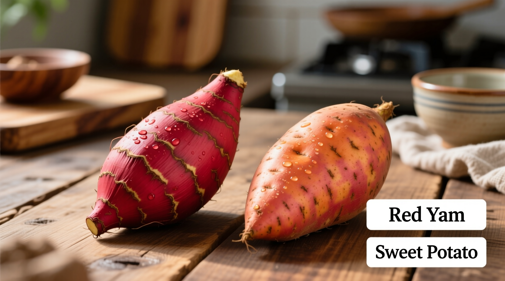 Red yam and sweet potato side-by-side comparison