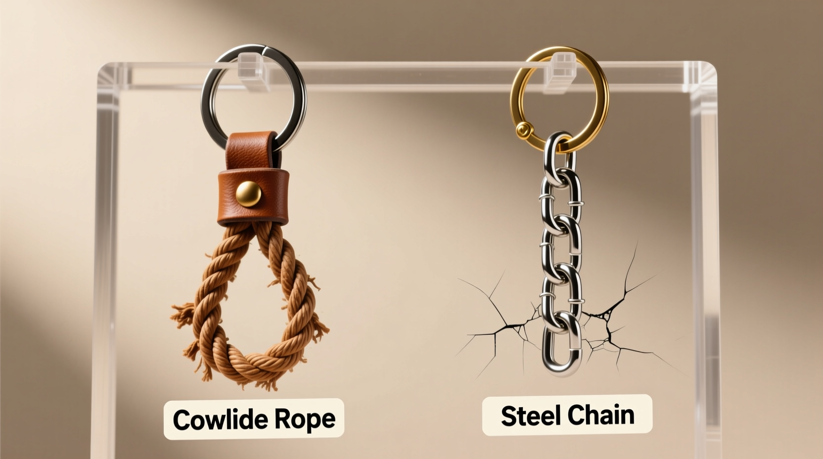 cowhide rope vs chain keychain which bag charm is less likely to break